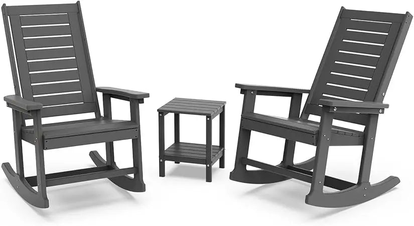 Outdoor Rocking Chair Set 3-Piece with 2 Chairs and Side Table Black