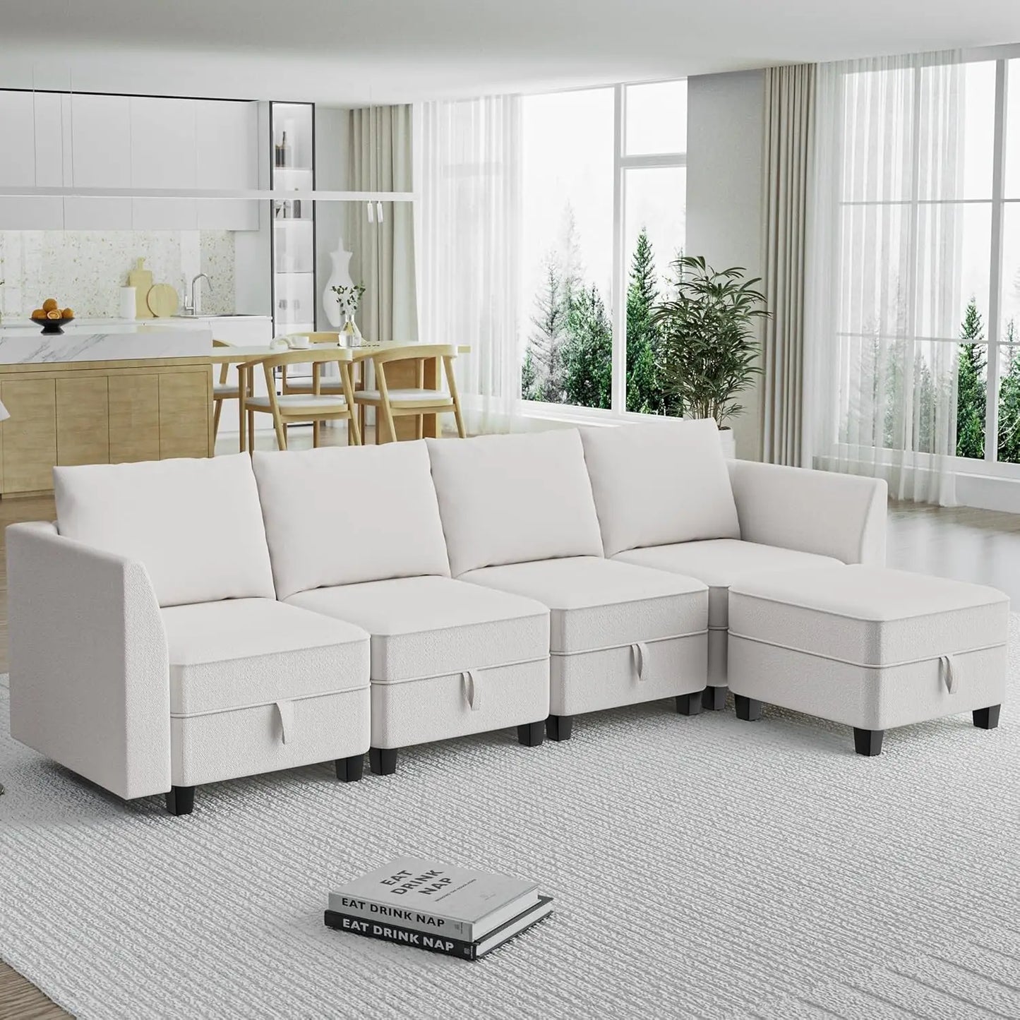 Modular Convertible Sectional Sofa 6-Seat U/L Shape Couch Storage Grey White