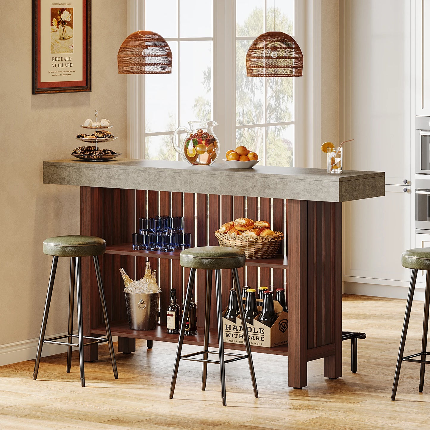 Ljustra 63 Inch Large Home Bar Unit Modern Coffee Bar Cabinet with Footrest