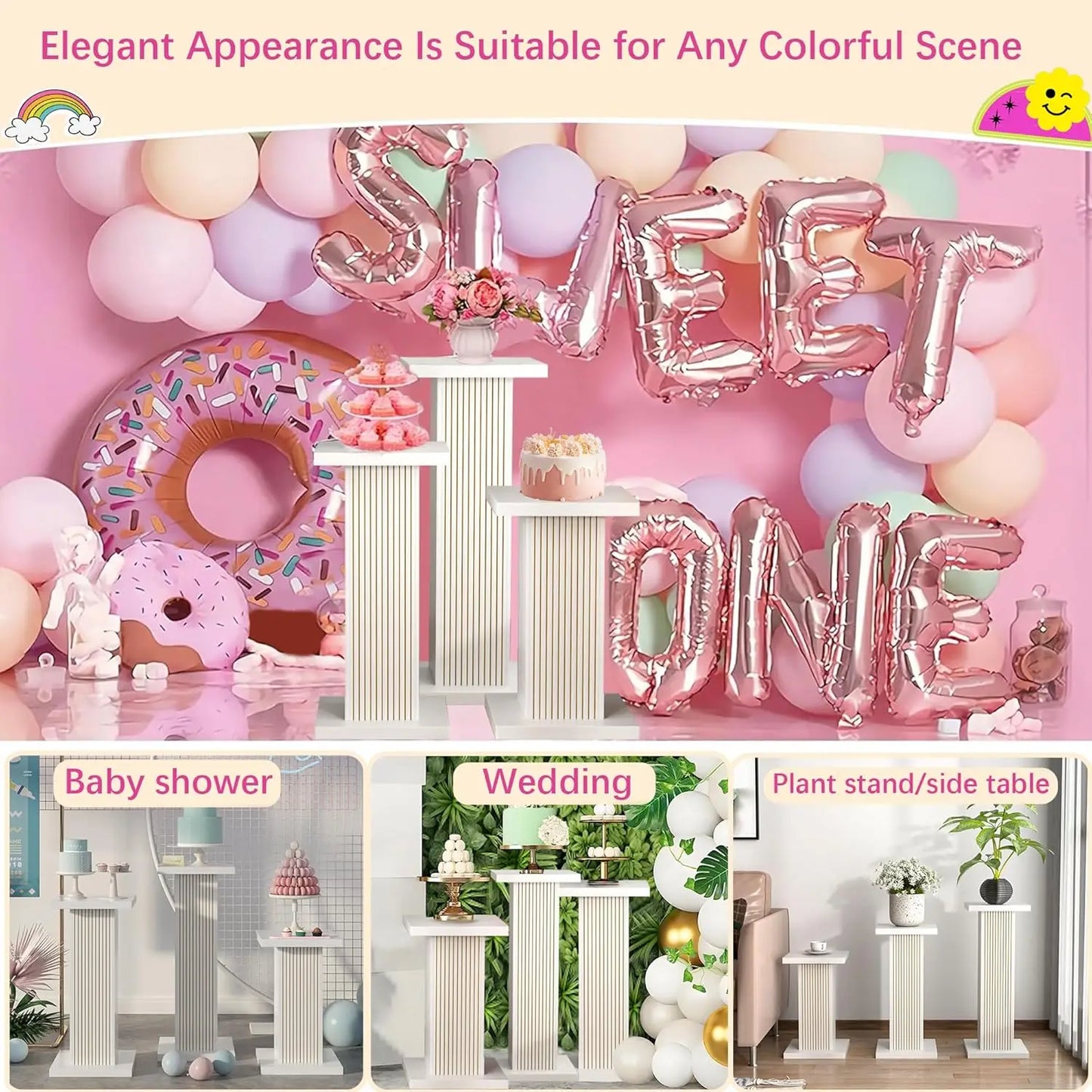 3PCS Square Pedestal Stand for Party Display Wedding Decor Plant Stand