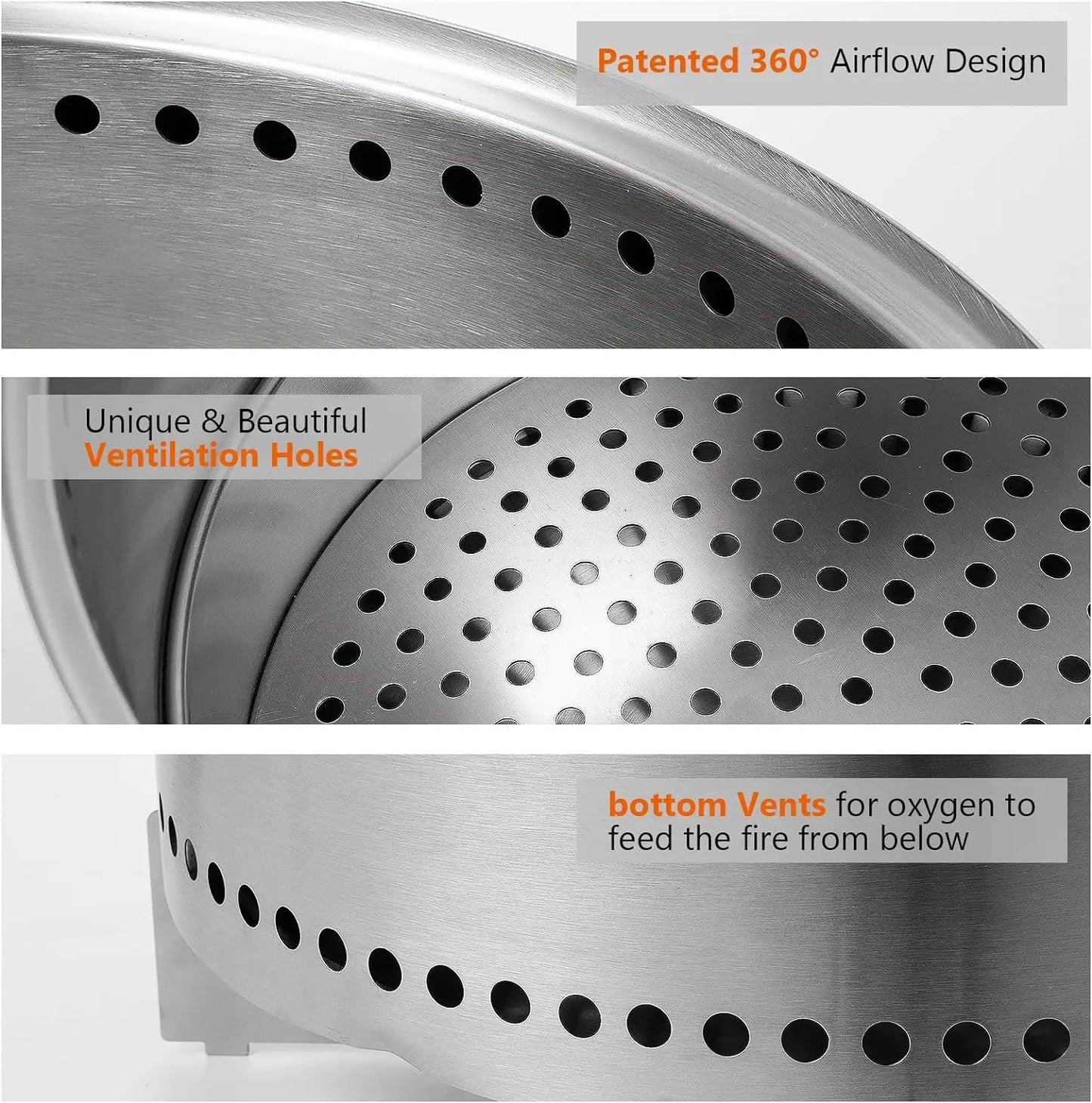 19 Inch Smokeless Fire Pit Stainless Steel Wood Burning Outdoor Fireplace