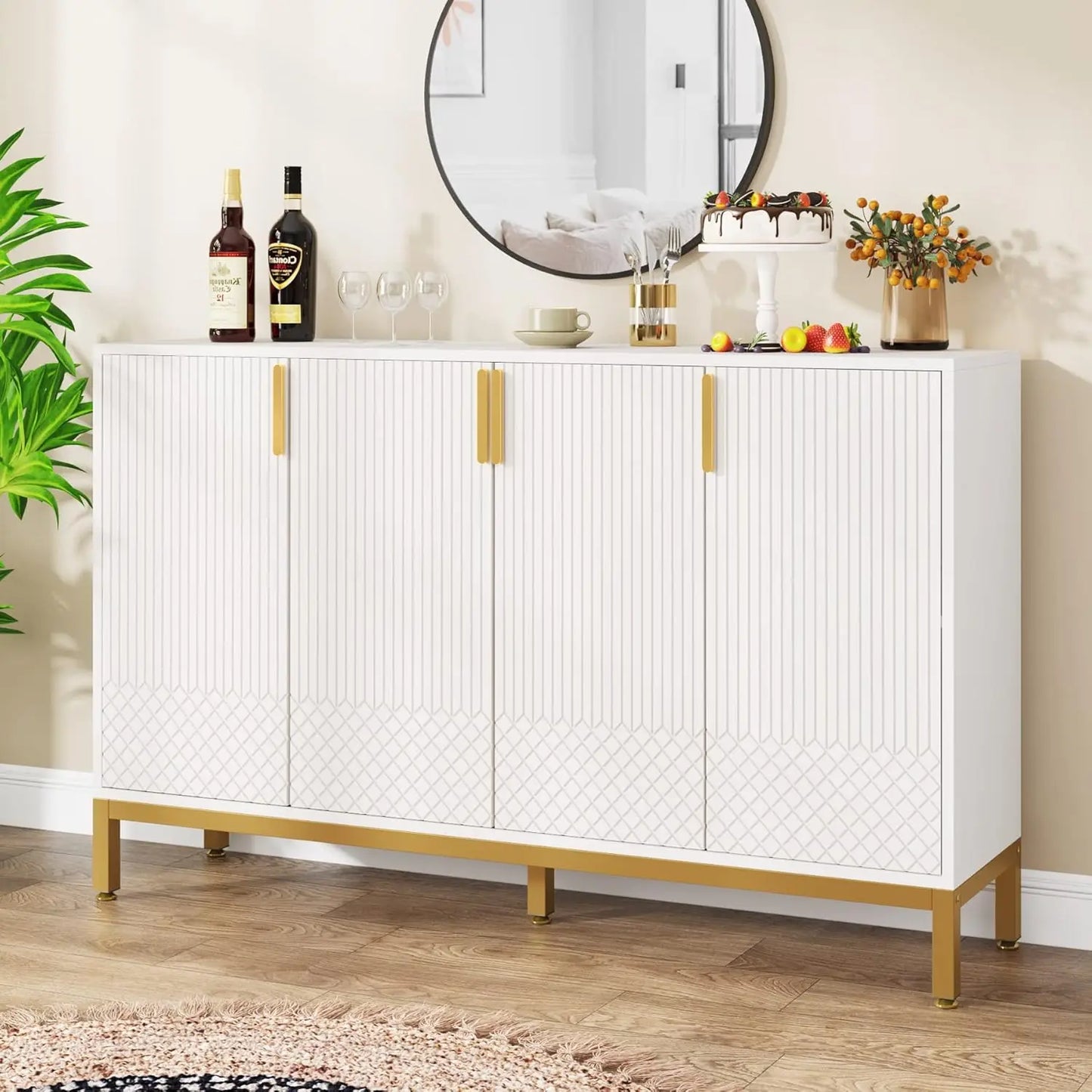 Luxury Buffet Cabinet Storage 59 Inch Sideboard with 4 Doors Kitchen