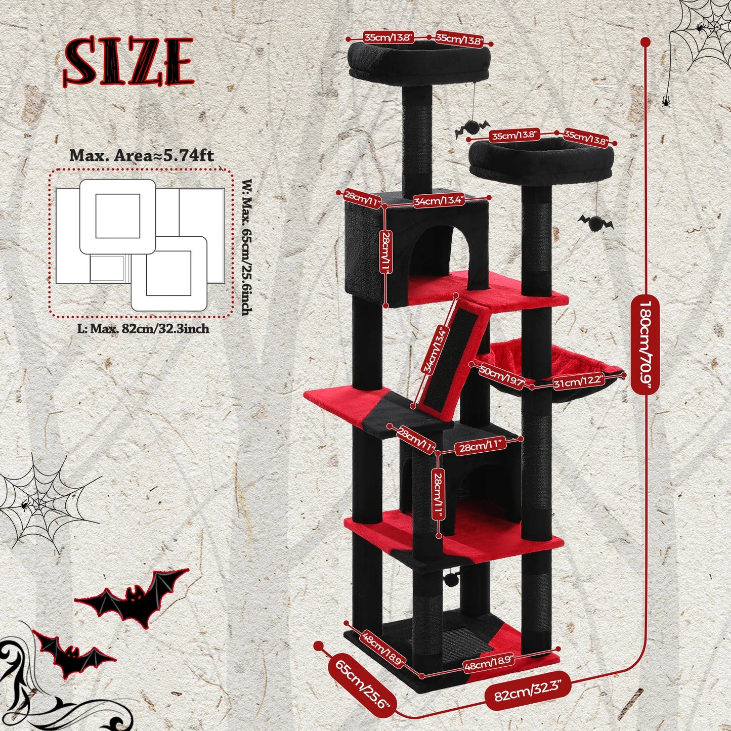 Multi-Level Cat Tree Indoor Tower with Scratching Posts Hammock Condo