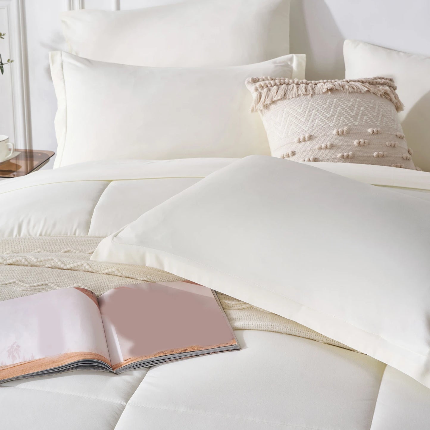 7 Piece Bed In A Bag Comforter Set Queen Stylish Solid Geometry Bedding