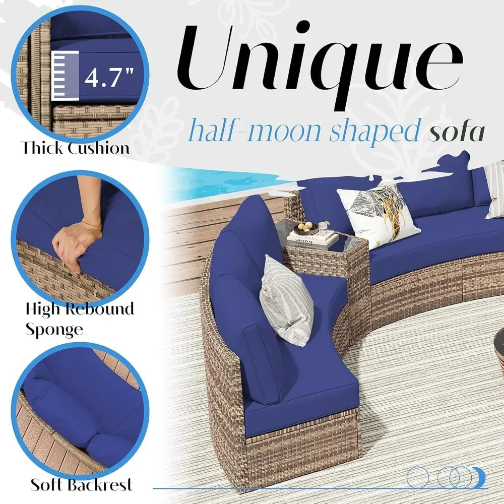 Ljustra Half-Moon Sectional Sofa Set Outdoor Patio Furniture with Cushions