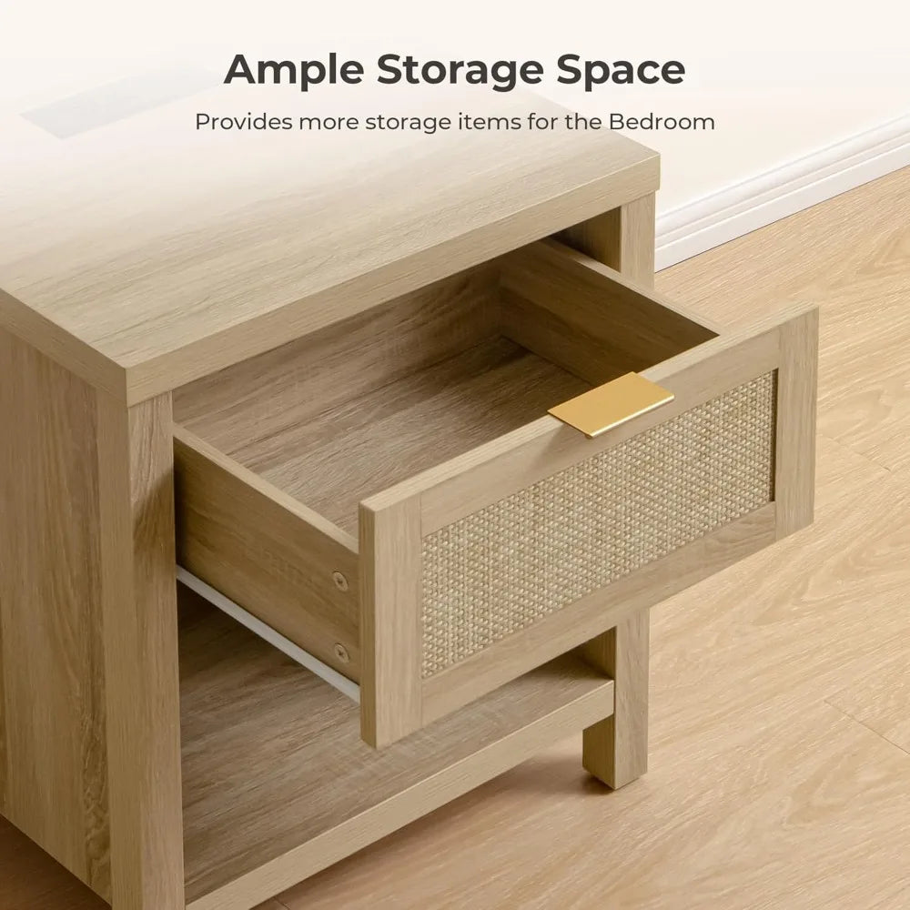 Set of 2 Boho End Side Tables with USB Type-C Ports for Small Spaces