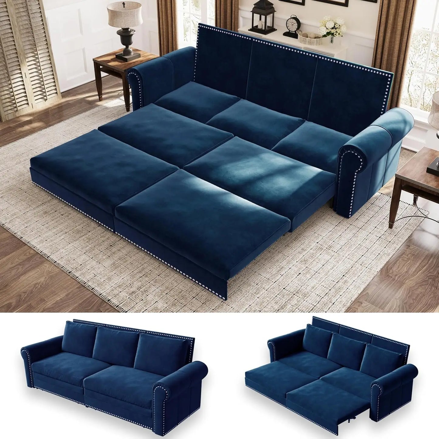 Ljustra 93 Inch King Pull Out Sofa Bed 3 in 1 Sleeper Couch