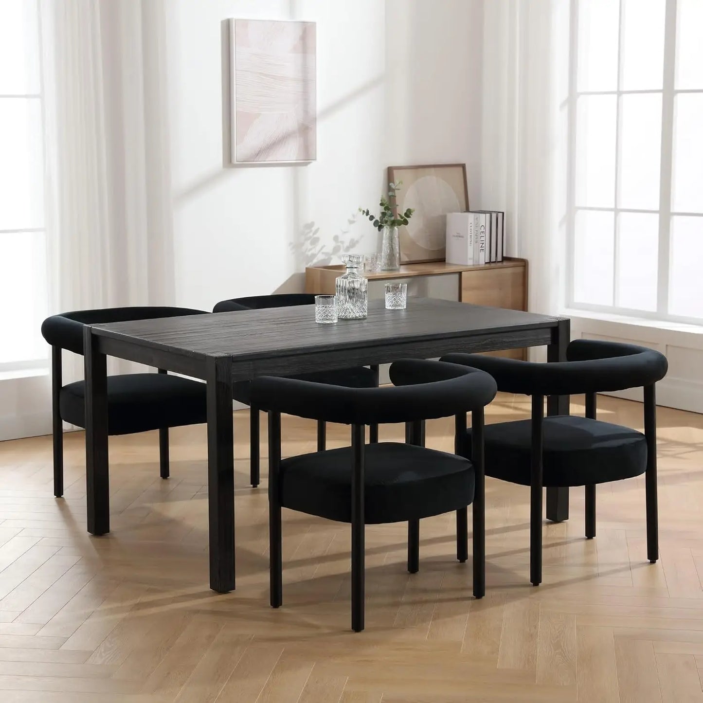 Mid-Century Modern Dining Chairs Set of 4 Upholstered Armrest Chairs