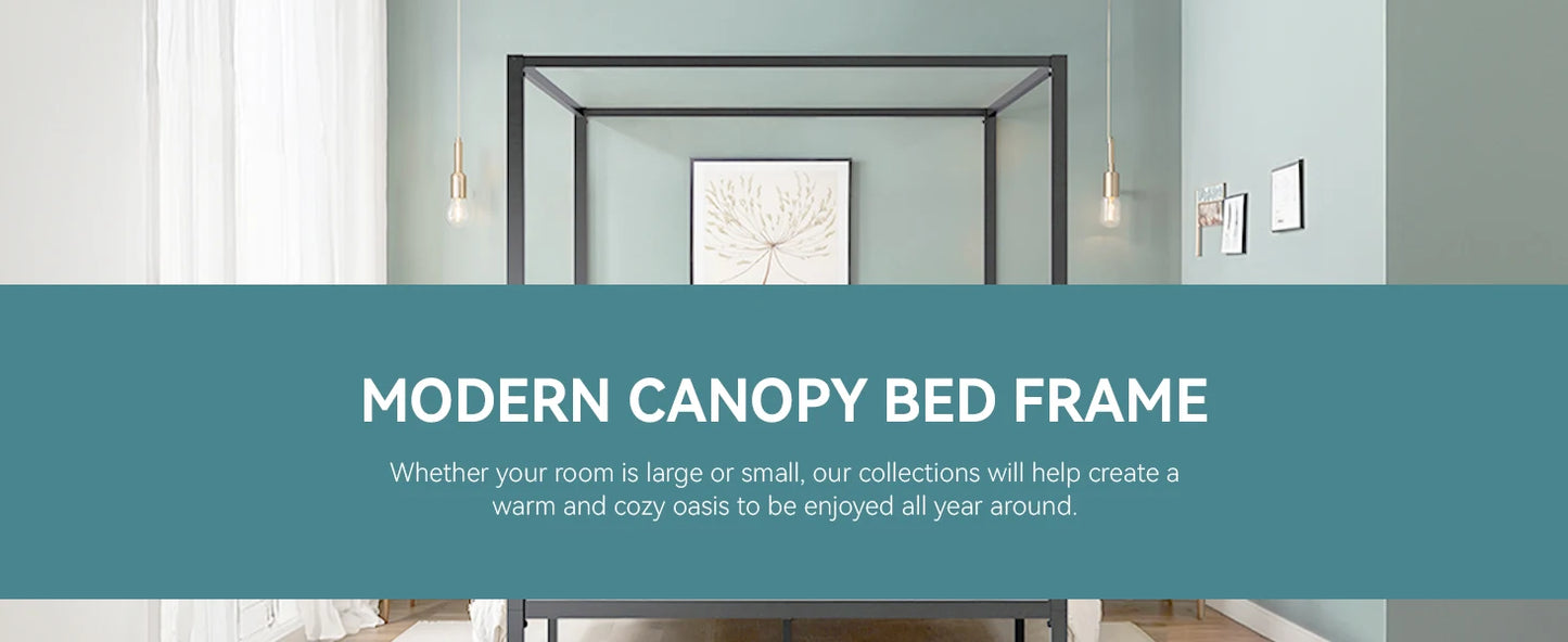 Ljustra Canopy Bed Frame Minimalist Sturdy Easy Assembly No Box Spring
