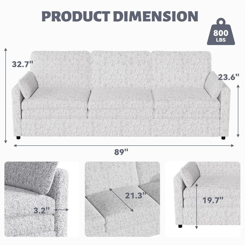 Ljustra 89 inch Modern Chenille Sofa Couch 3 Seater Living Room