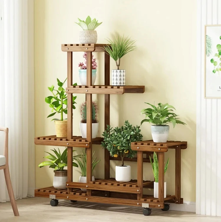 6 Tier Wood Plant Stand Vertical Indoor Outdoor Holder for Patio