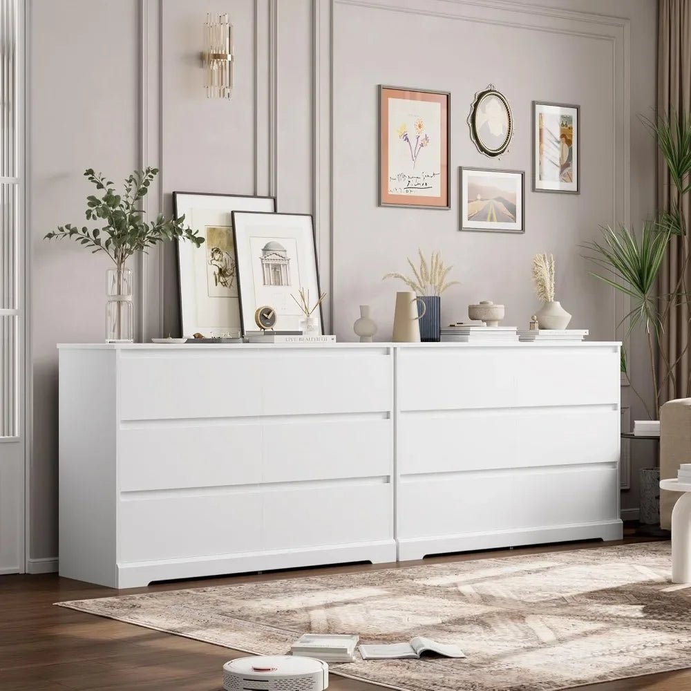 Modern 6 Drawer Double Dresser Freestanding Storage Organizer Cabinet