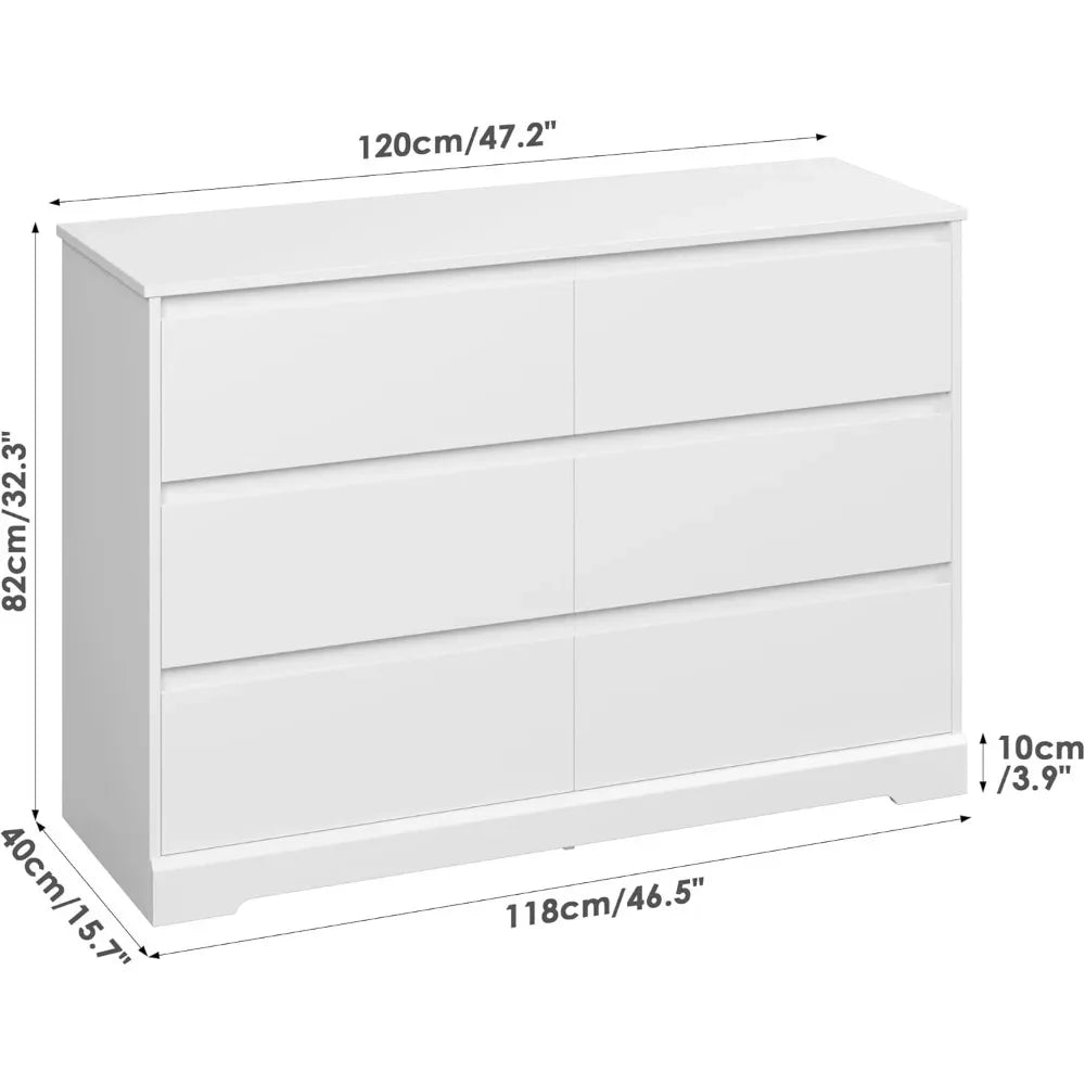 Modern 6 Drawer Double Dresser Freestanding Storage Organizer Cabinet