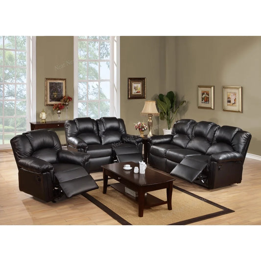 Ljustra Contemporary Motion Sofa Black Faux Leather Couch Living Room