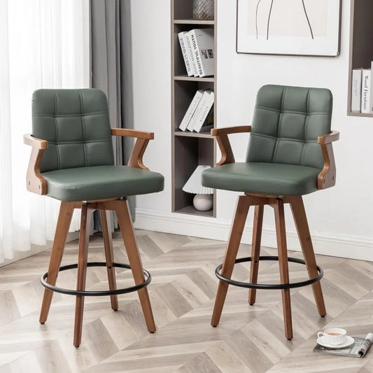 30 Inch Counter Height Bar Stools Leather Upholstered Swivel Set of 2