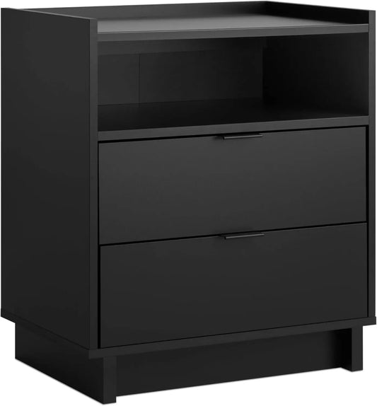 Simply Modern Nightstand Bedside Table with 2 Drawers and Open Shelf