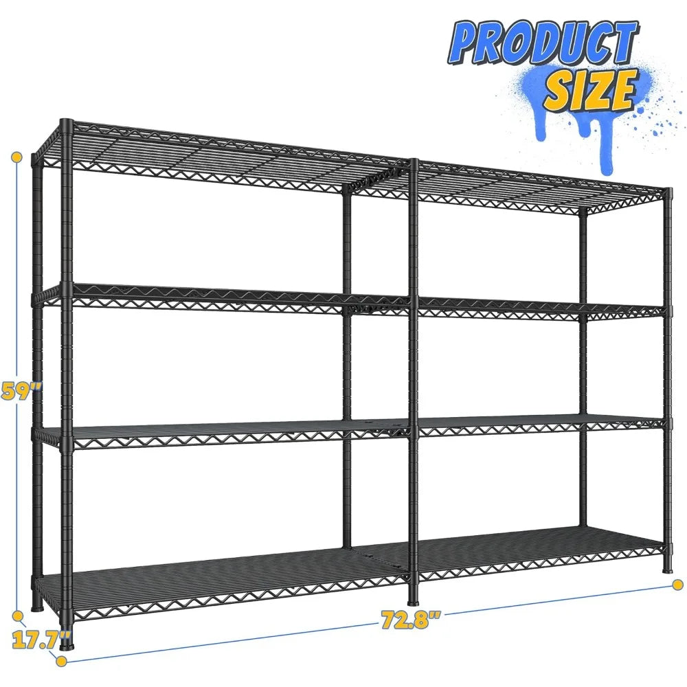 72.8" Heavy Duty Metal Shelving Unit 4 Tier Storage Rack 1280LBS Capacity