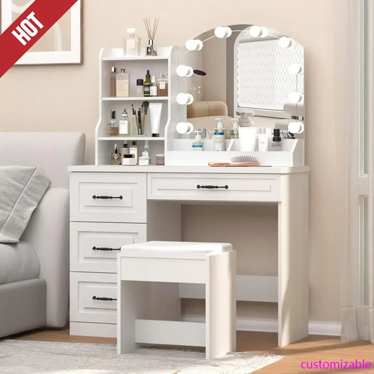 Makeup Vanity Desk with 4 Drawers and 3 Lighting Colors Large Size