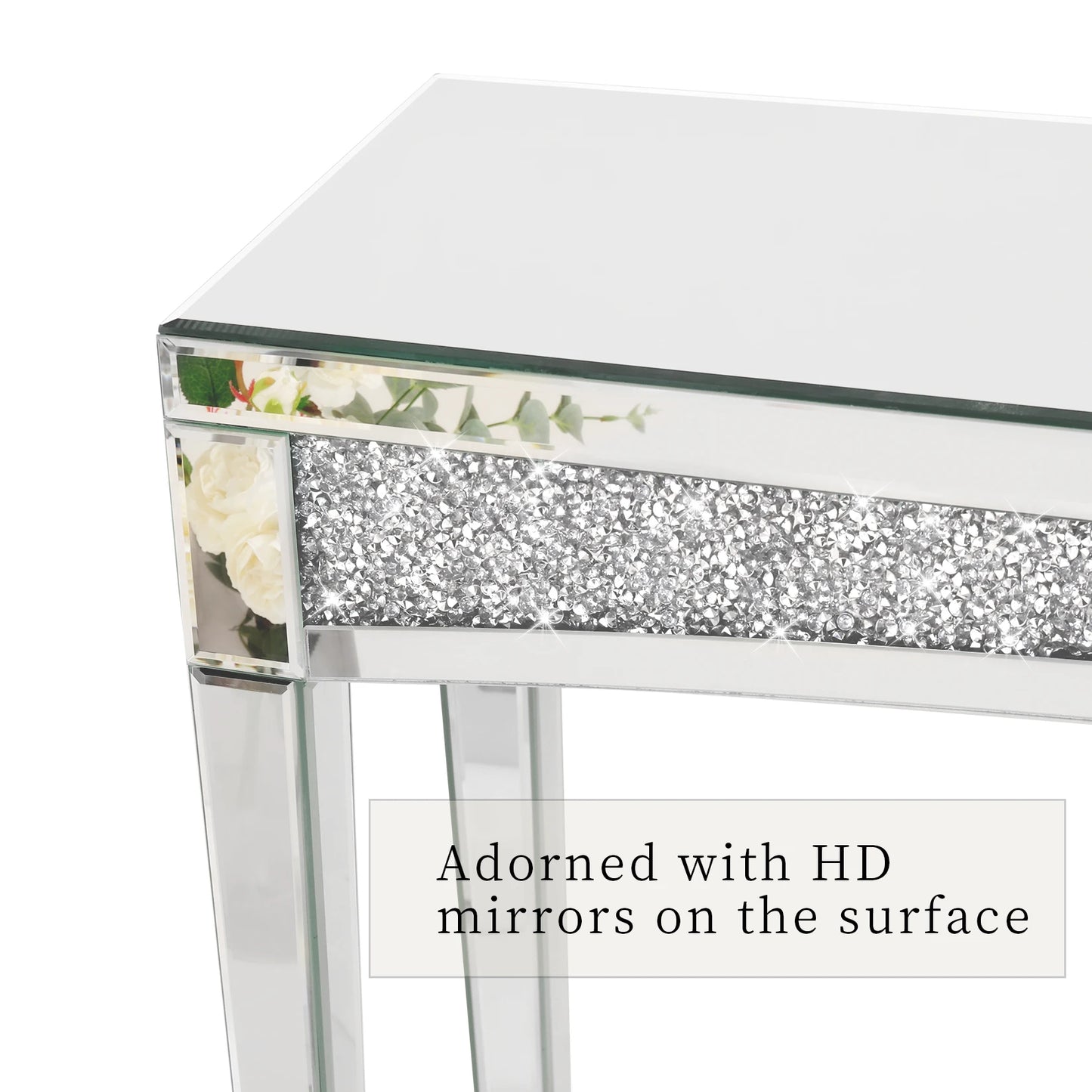 47.2 Inch Mirrored Console Table with Crystal Inlay for Living Room