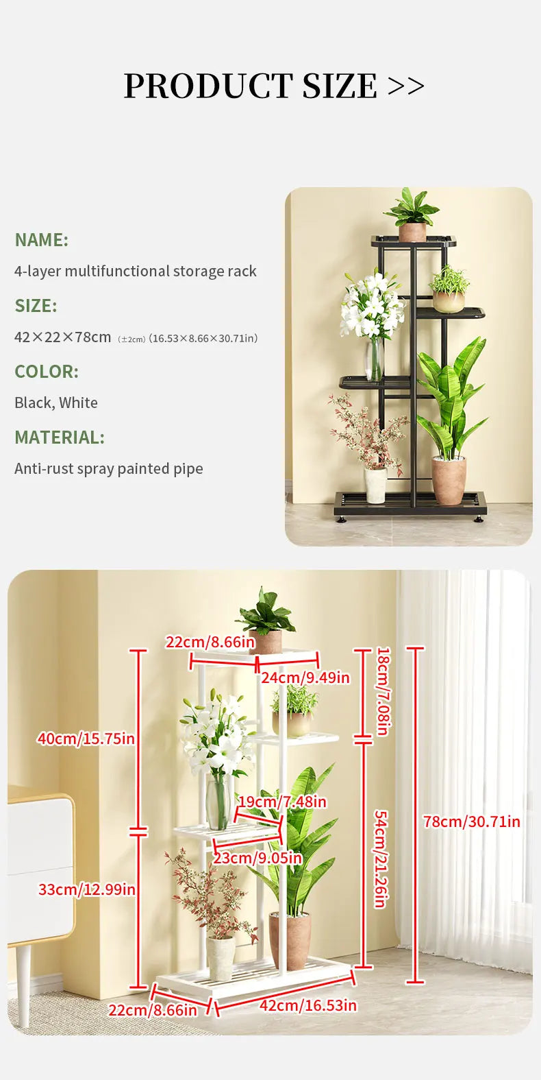 Ljustra Plant Shelves Iron Potted Flower Stand Indoor Outdoor Organizer