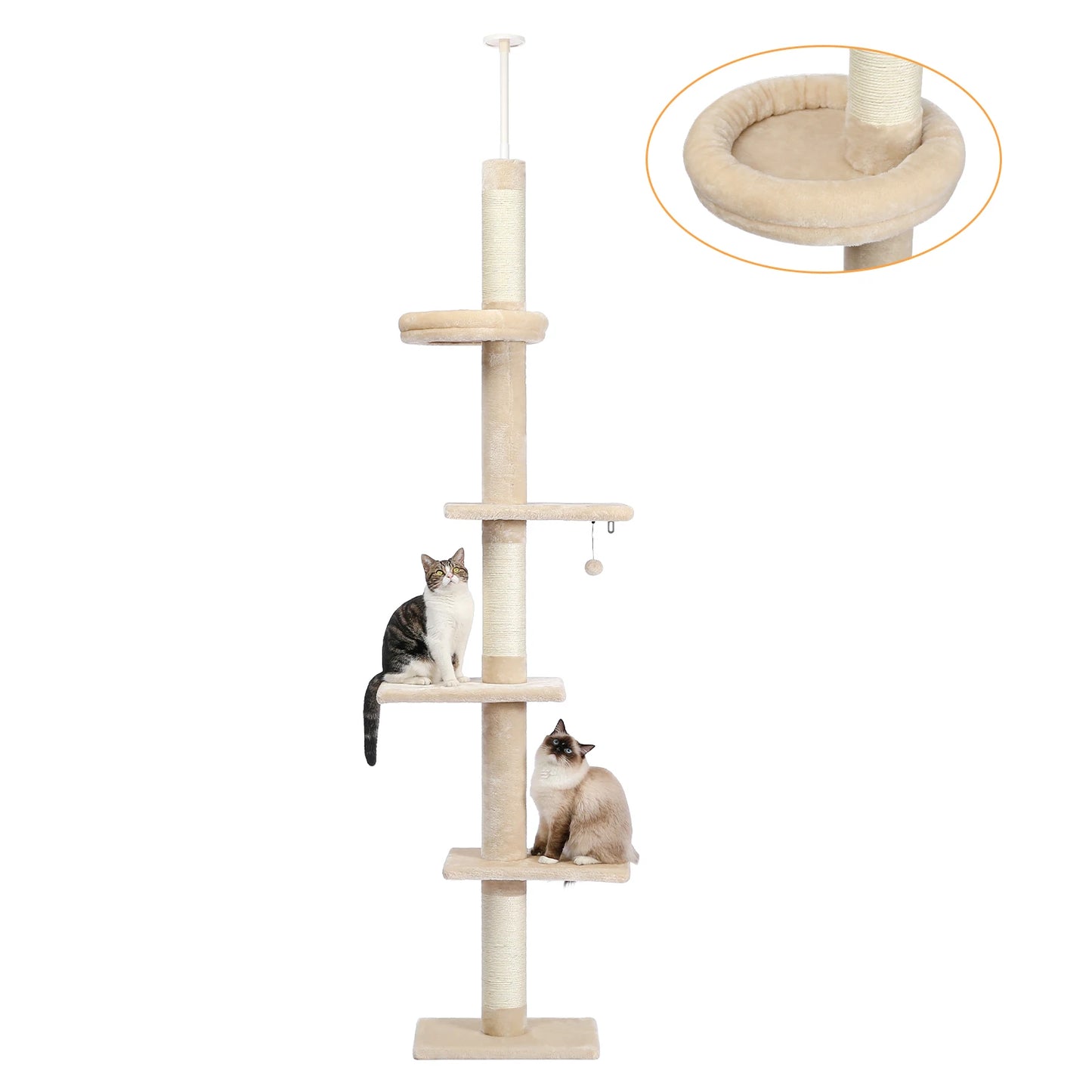 Adjustable Height Cat Tree Indoor Floor to Ceiling Tower Scratching Post