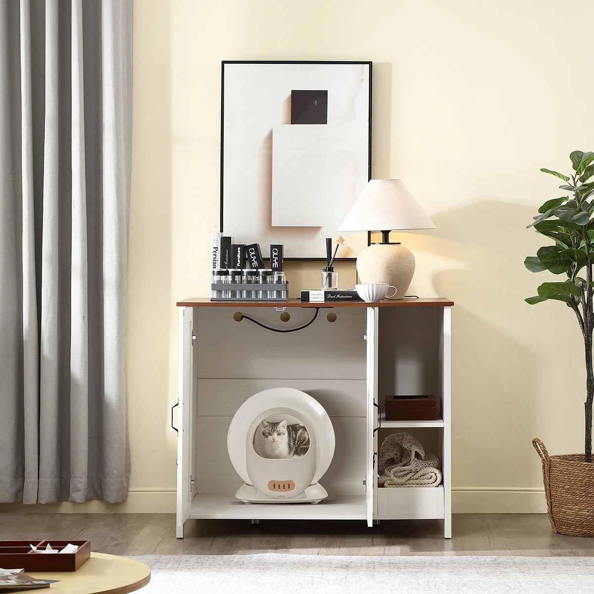 Cat Litter Robot Enclosure Furniture Adjustable Shelf Dog-Proofing