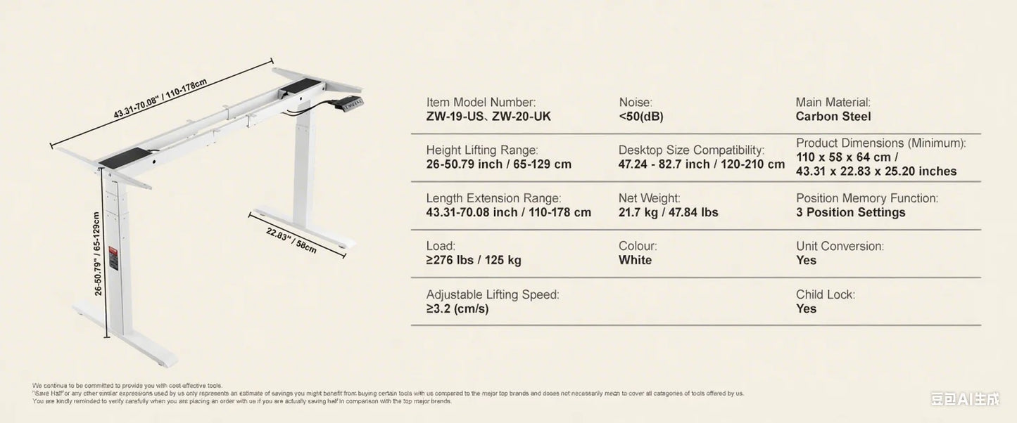 Ljustra Electric Standing Desk Frame Ergonomic Adjustable Home Office