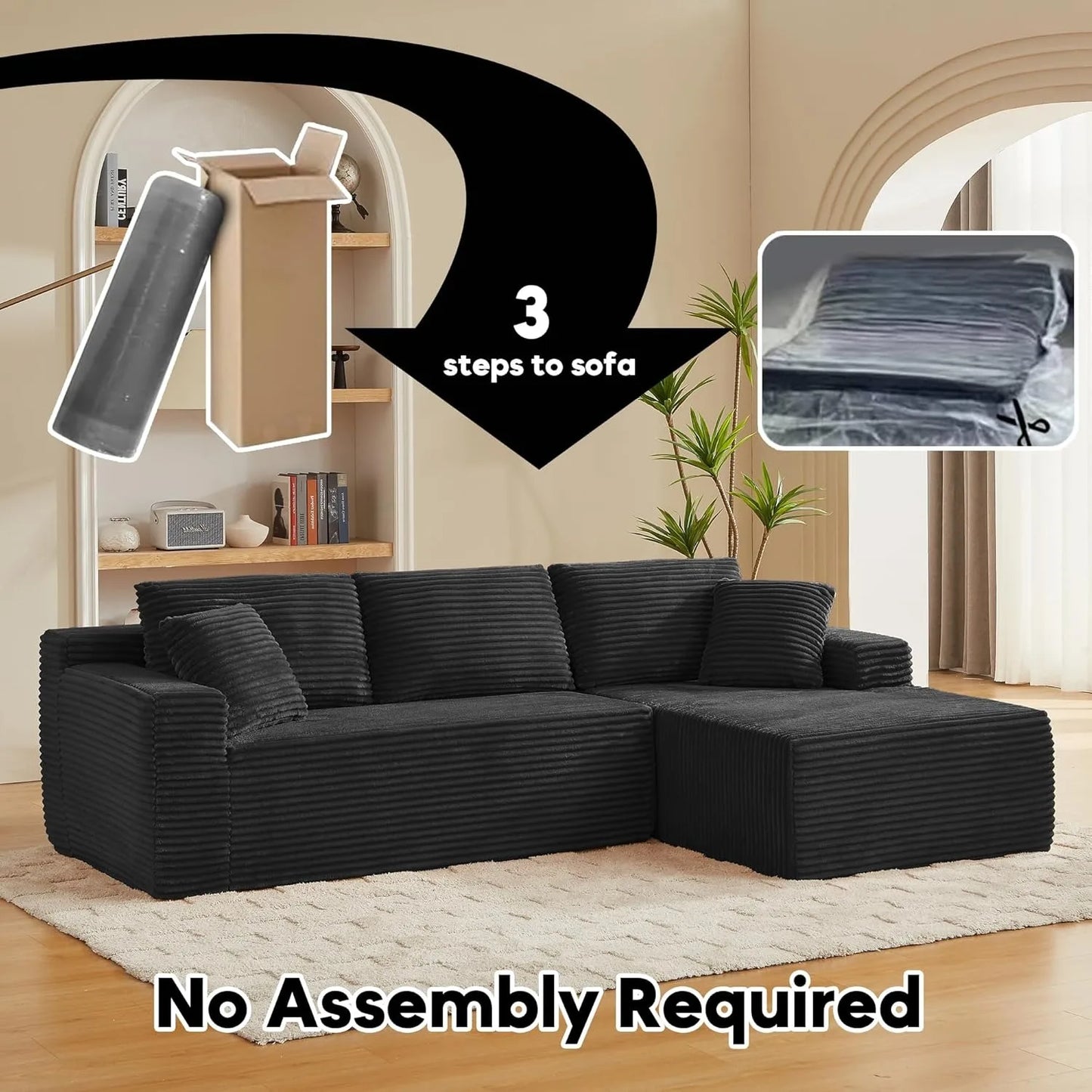 Modern L-Shape Modular Sectional Sofa Deep Seat Corduroy Couch