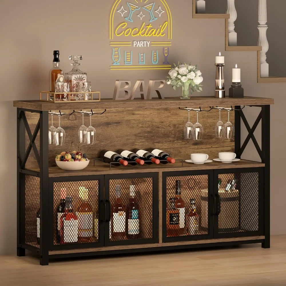 Industrial Coffee Bar Cabinet Farmhouse Wine Storage Sideboard Organizer