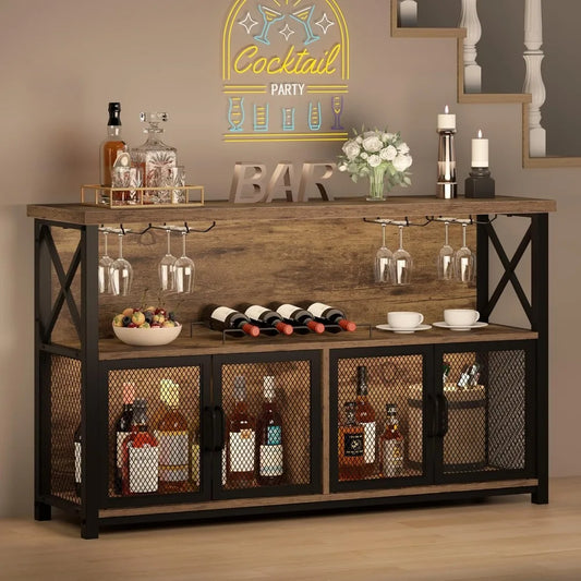 Industrial Coffee Bar Cabinet Farmhouse Wine Storage Sideboard Organizer