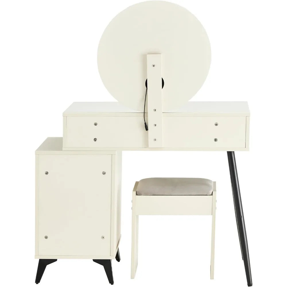 Fluted Makeup Vanity Desk with LED Mirror Adjustable Lights Modern