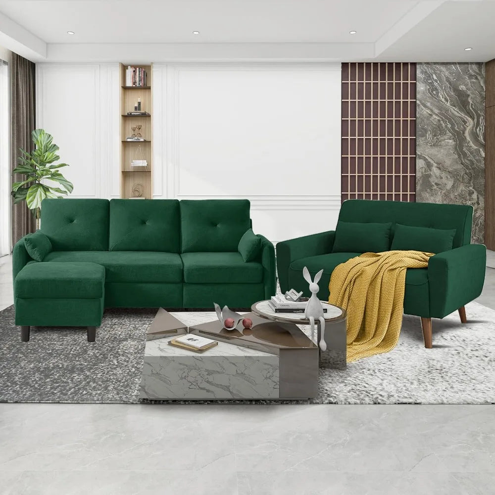Modern 2 Piece Sofa Set L Shaped Sectional Couch Loveseat