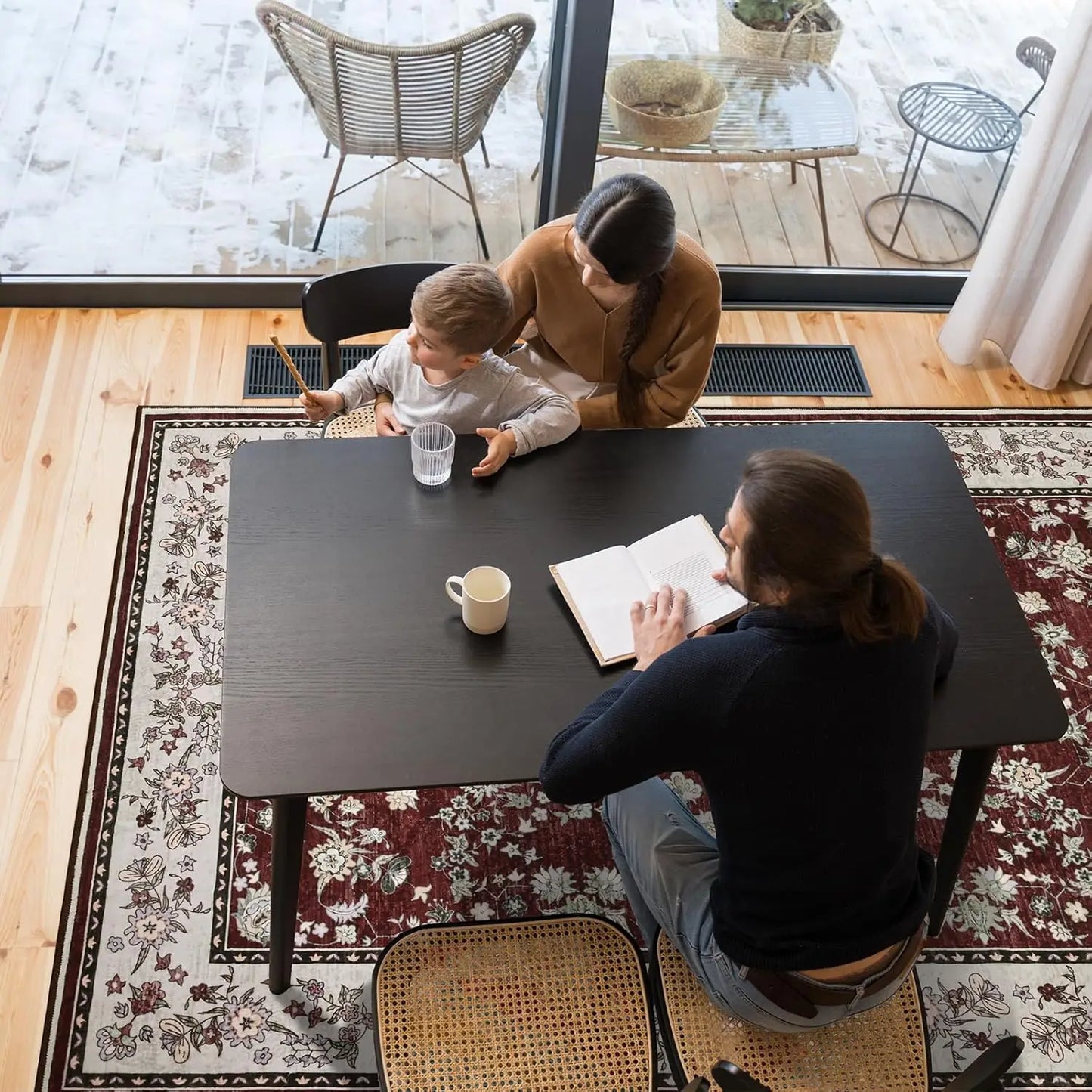 Ljustra Washable Area Rug Vintage Floral Print Non Slip Soft Carpet