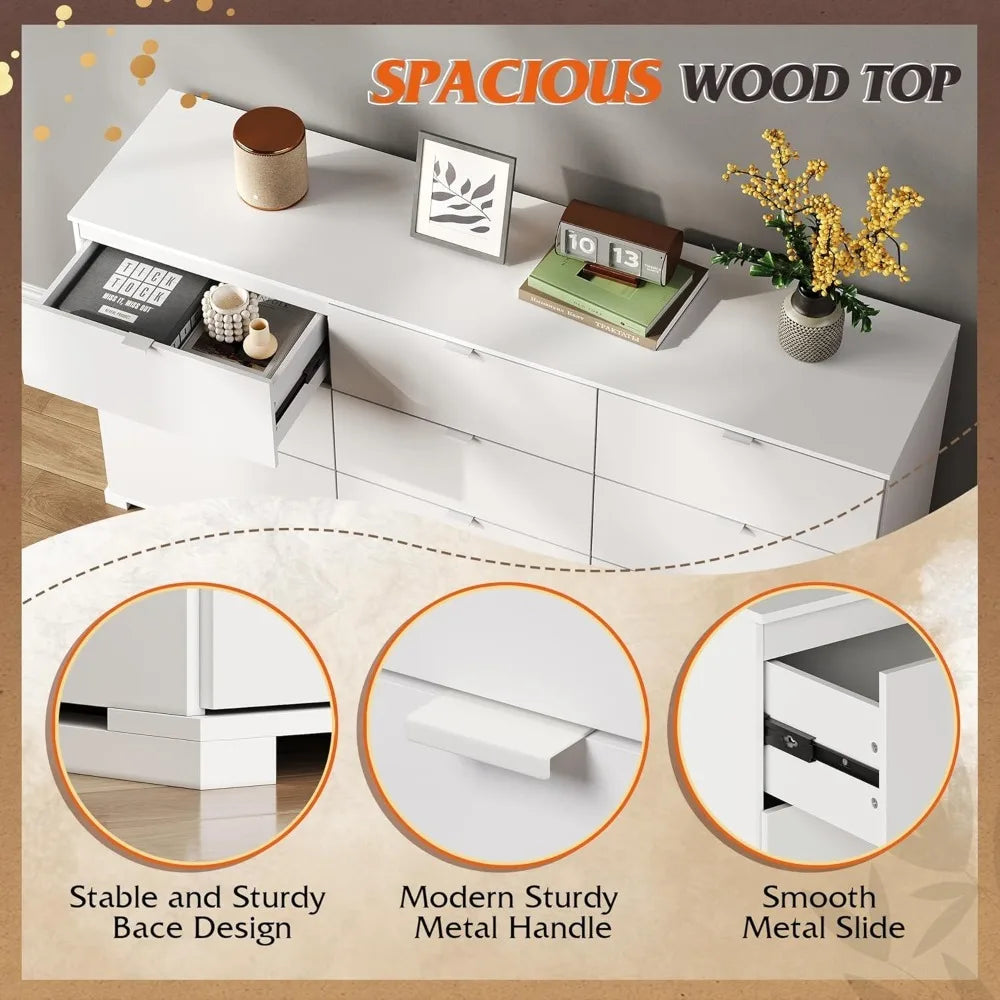 Ljustra Modern 9 Drawer Dresser Chest Large Wood Storage Organizer