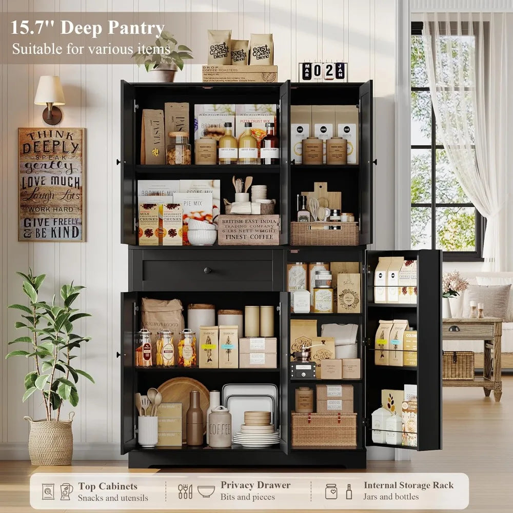 68 Inch Tall Kitchen Pantry Storage Cabinet Modern Hutch with Doors Shelves