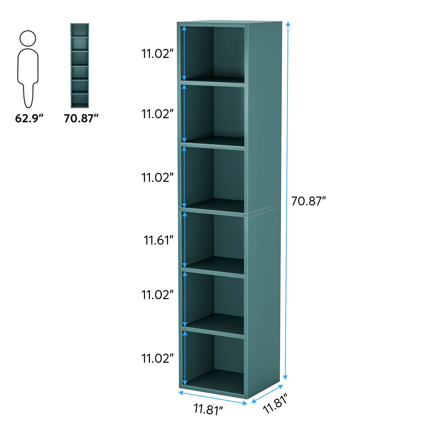 Ljustra 70.9 Inch Tall Narrow Bookcase Modern White Corner Storage Shelf