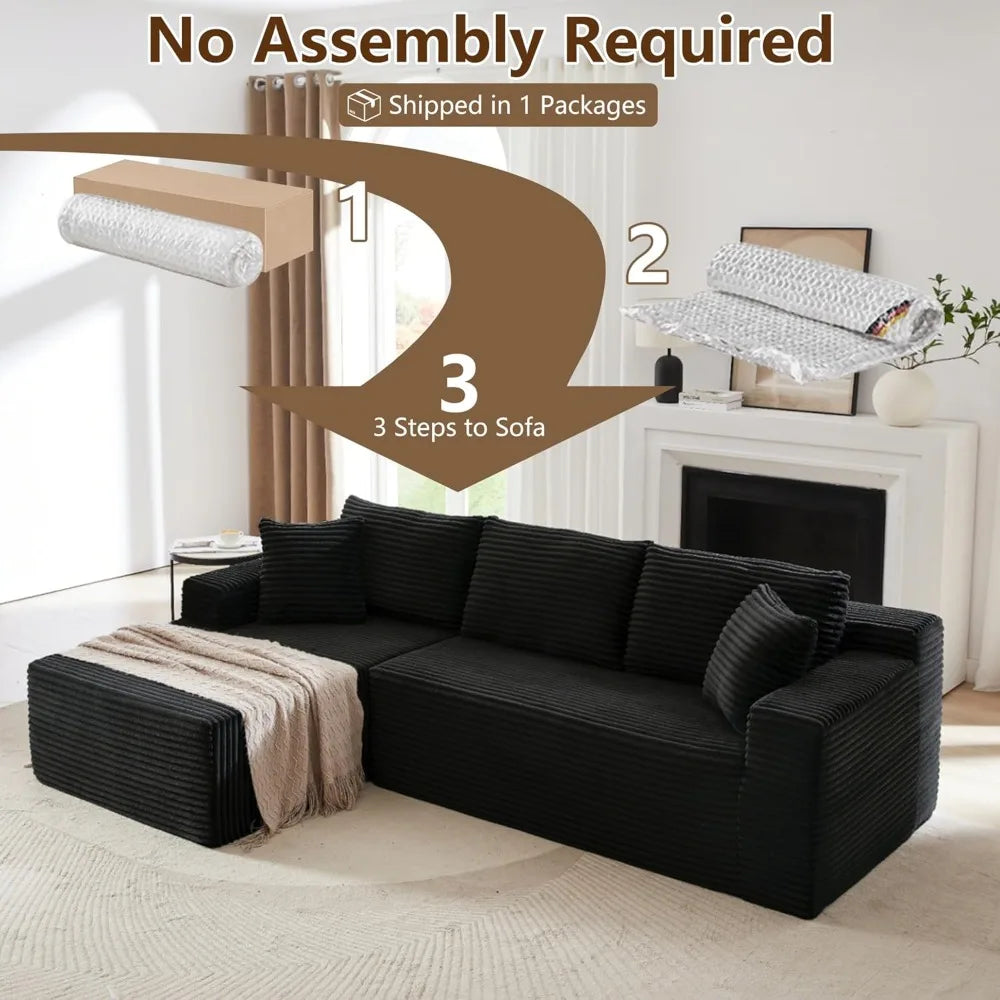 Black Corduroy Modular Sectional Couch Fluffy Cloud Living Room Sofa