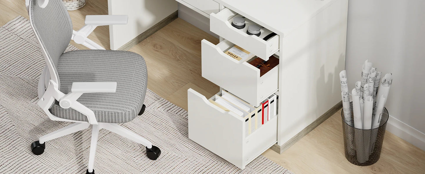 48 Inch White Desk with Drawers Small Computer Study Desk for Kids