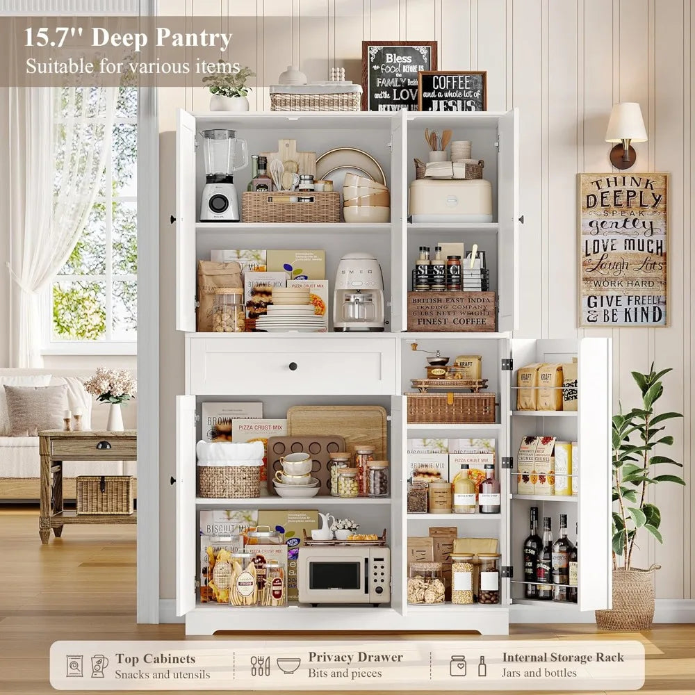 Ljustra 68 Inch Tall Kitchen Pantry Storage Cabinet Modern Hutch with Doors
