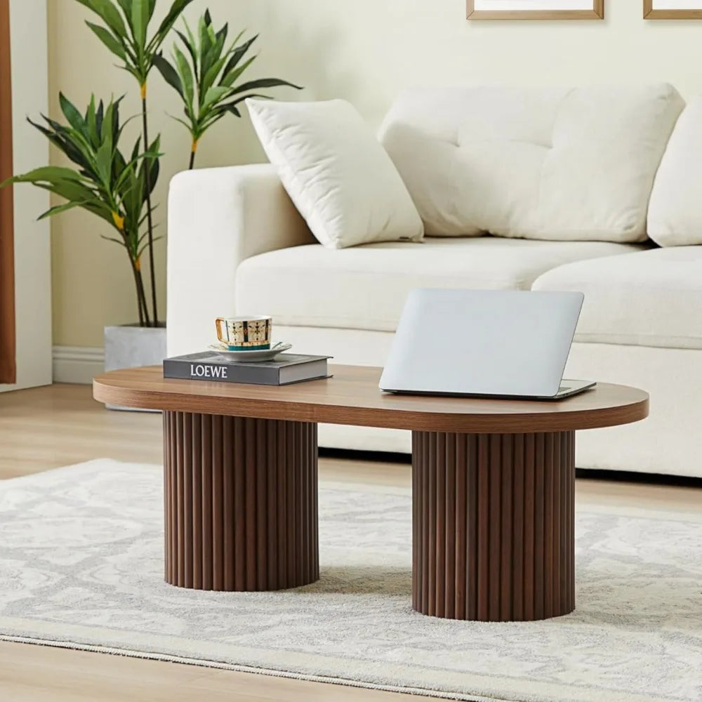 Oval Fluted Coffee Table Mid Century Modern Living Room Furniture