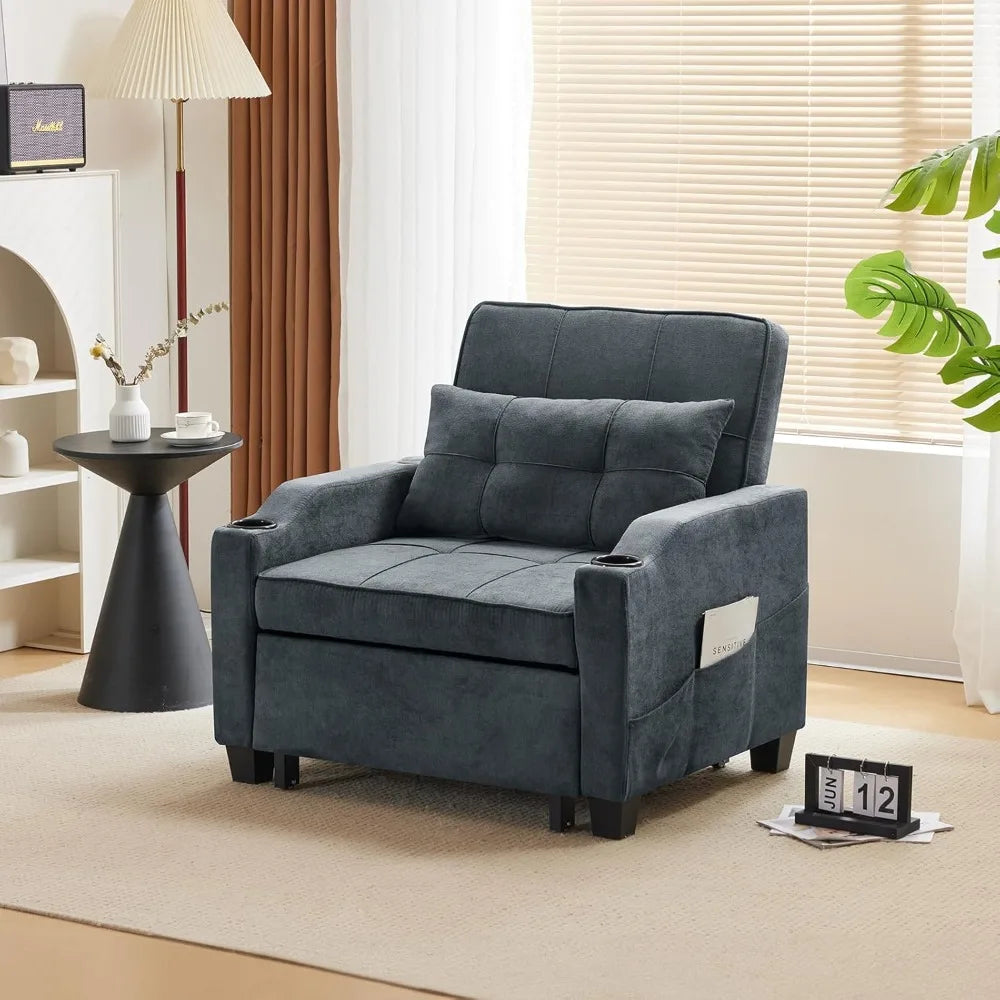 Ljustra Dark Grey 3-in-1 Convertible Sleeper Chair Bed Futon Sofa