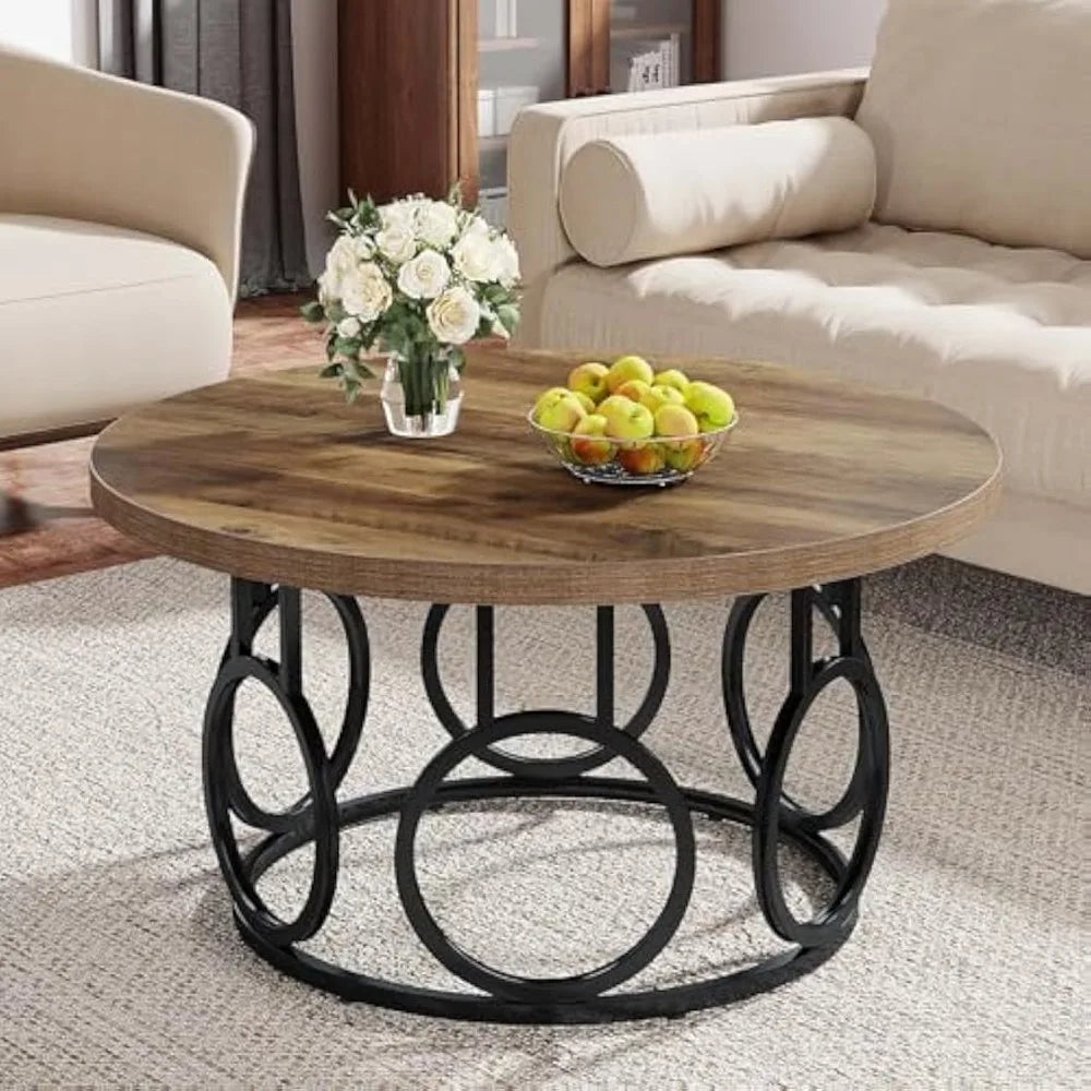 31.5 Inch Round Coffee Table Rustic Modern Accent Furniture Industrial Design