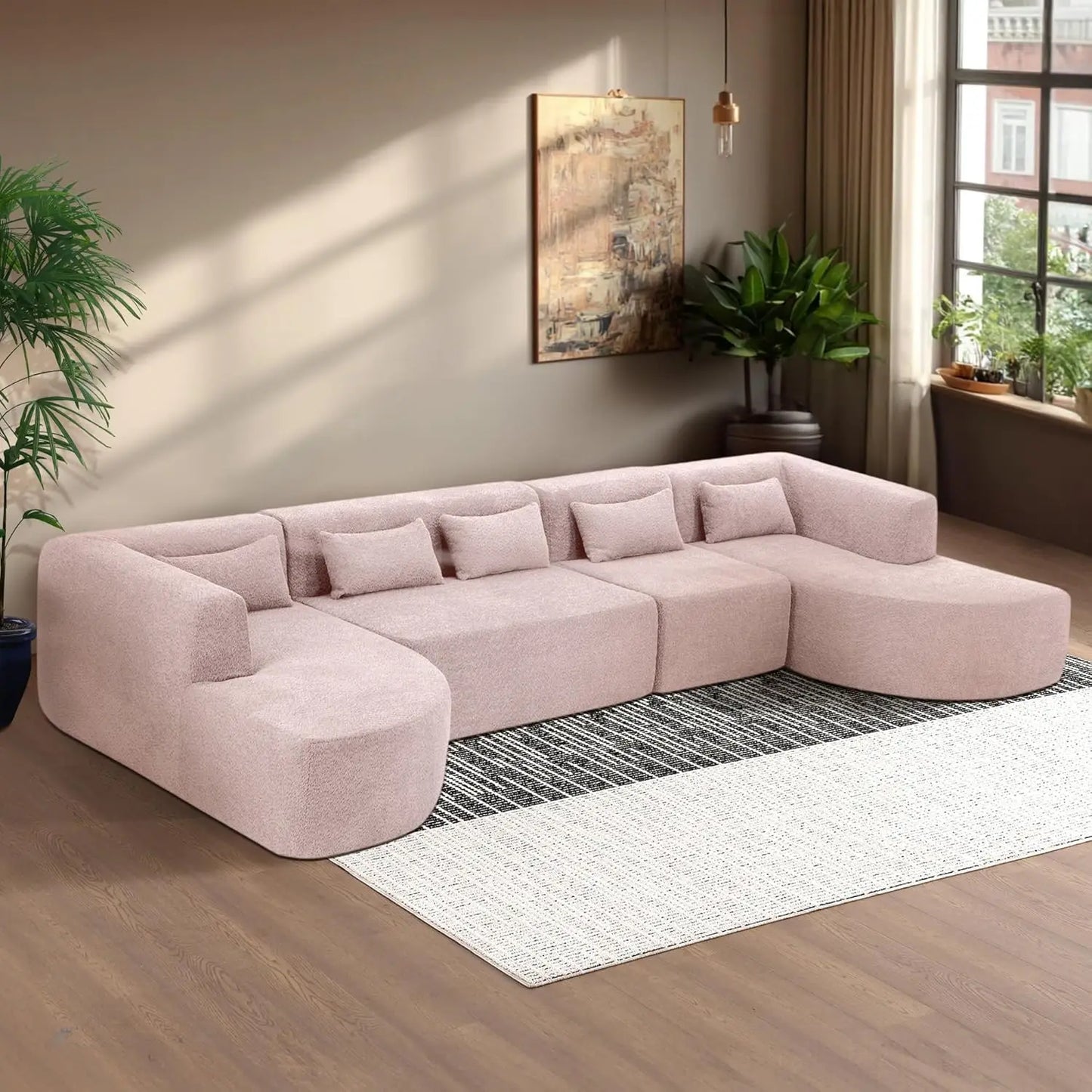 144 Inch Modular Cloud Sectional Sofa Deep Seat with Chaise Lounge and Pillows
