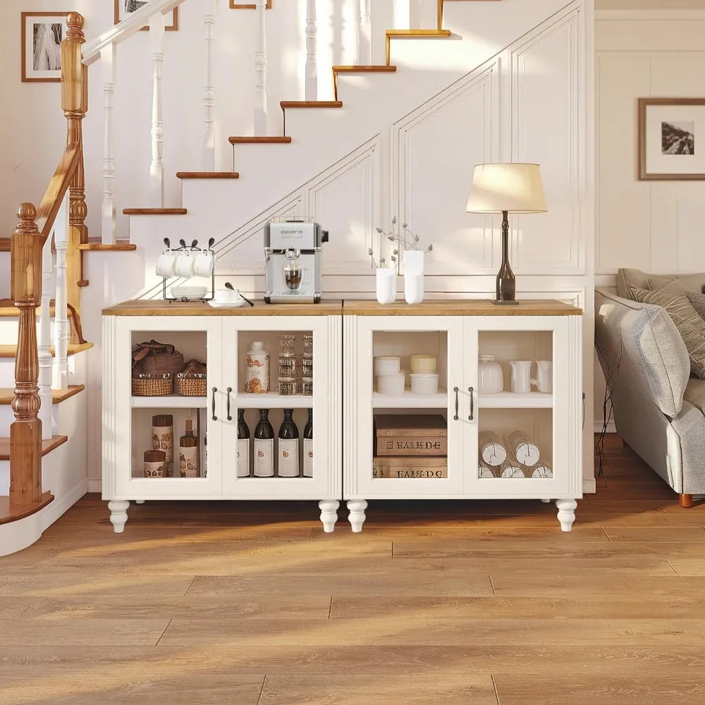 Sideboard Buffet Cabinet with Glass Doors Adjustable Shelves Modern Storage