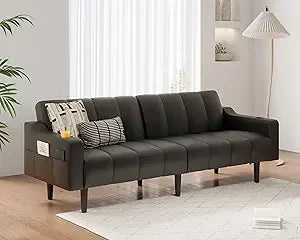 Ljustra 80 Inch Leather Couch Futon Sofa Bed Adjustable Backrest