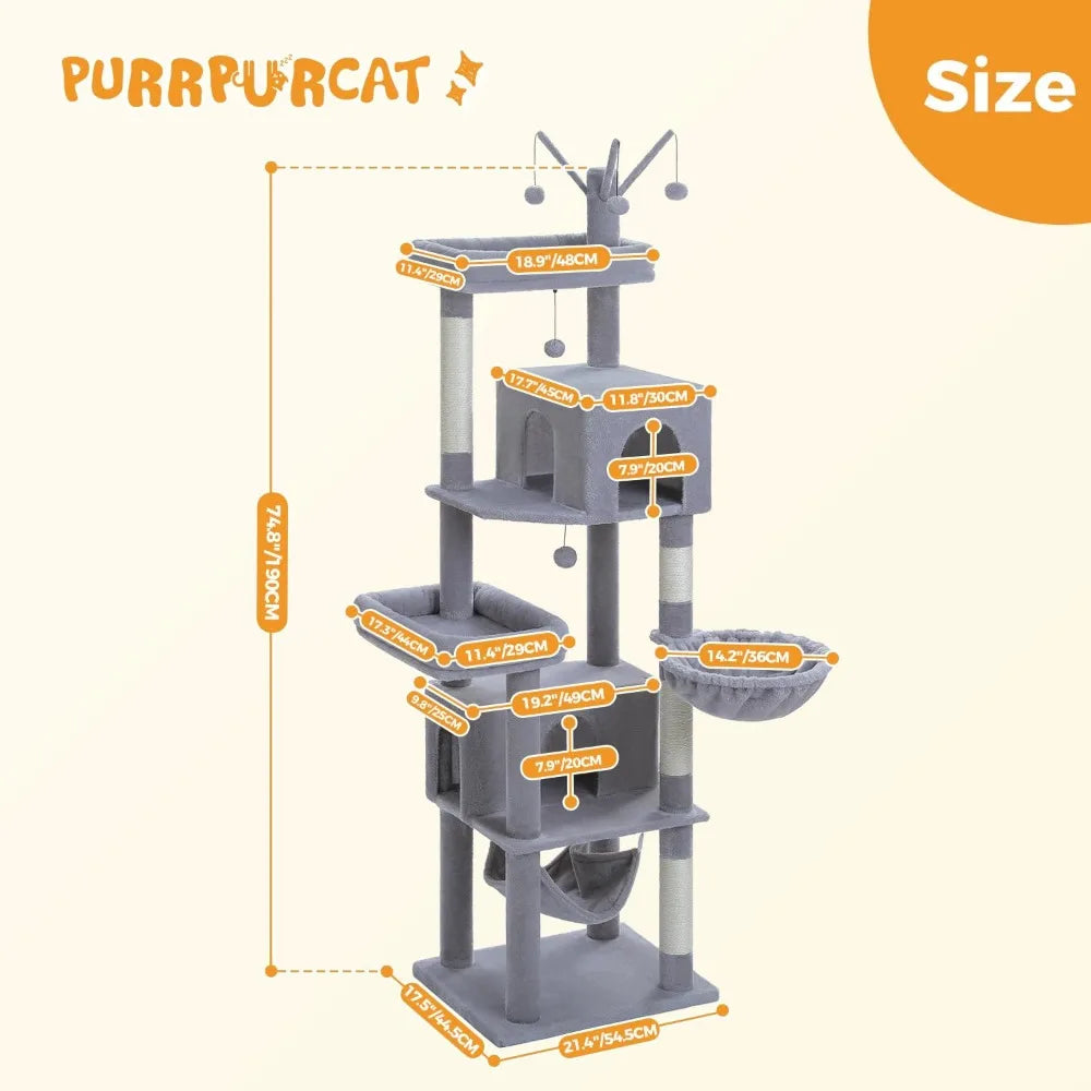 75 Inch Tall Cat Tree Tower with 2 Condos and Scratching Posts Indoor Cats