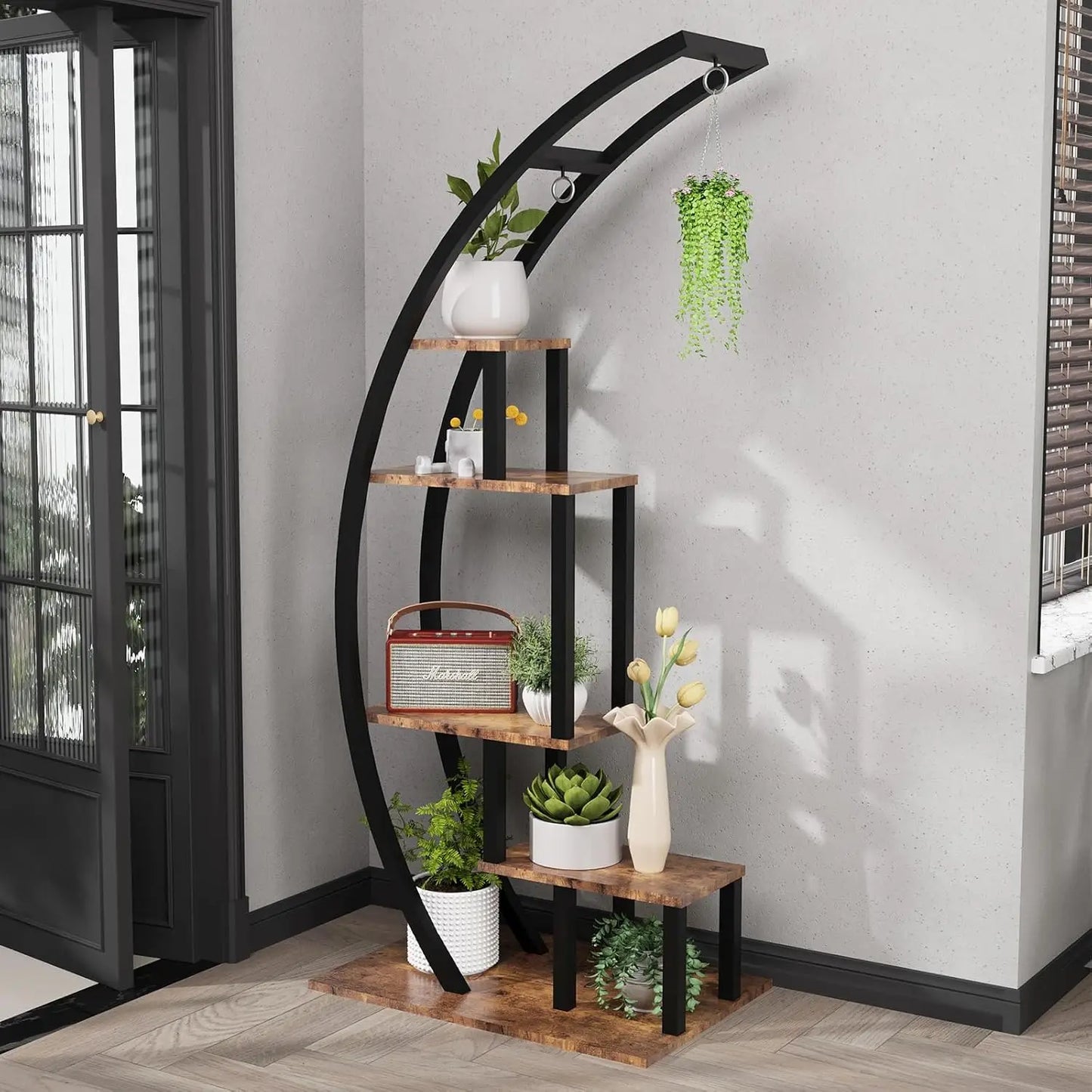 Plant Stand Indoor 2 Pack 5 Tier Half Moon Metal Shelf Flower Rack