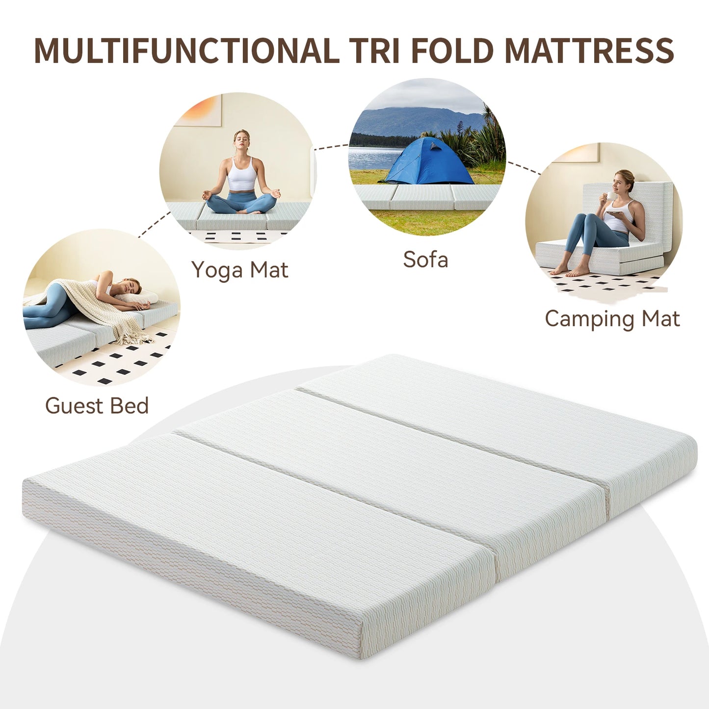 Ljustra Tri-Fold Memory Foam Mattress 6 Inch Portable Guest Bed