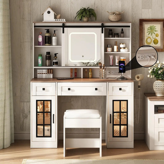 Ljustra Vanity Makeup Desk with Sliding Mirror and LED Lights
