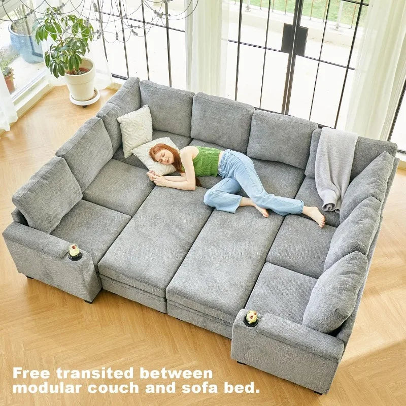 Small Corner Modular Sectional Couch U Shaped Sofa with Cup Holder